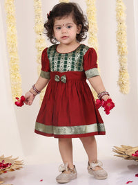 VASTRAMAY Infant Girls Self Design Bow Fit & Flare Ethnic Dress