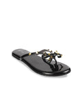 Metro Women Black Embellished T-Strap Flats