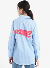 RAREISM Women Vertical Striped Cotton Shirt Collar Longline Top