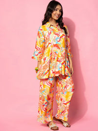 Libas Abstract Printed A-Line Shirt & Palazzo Set