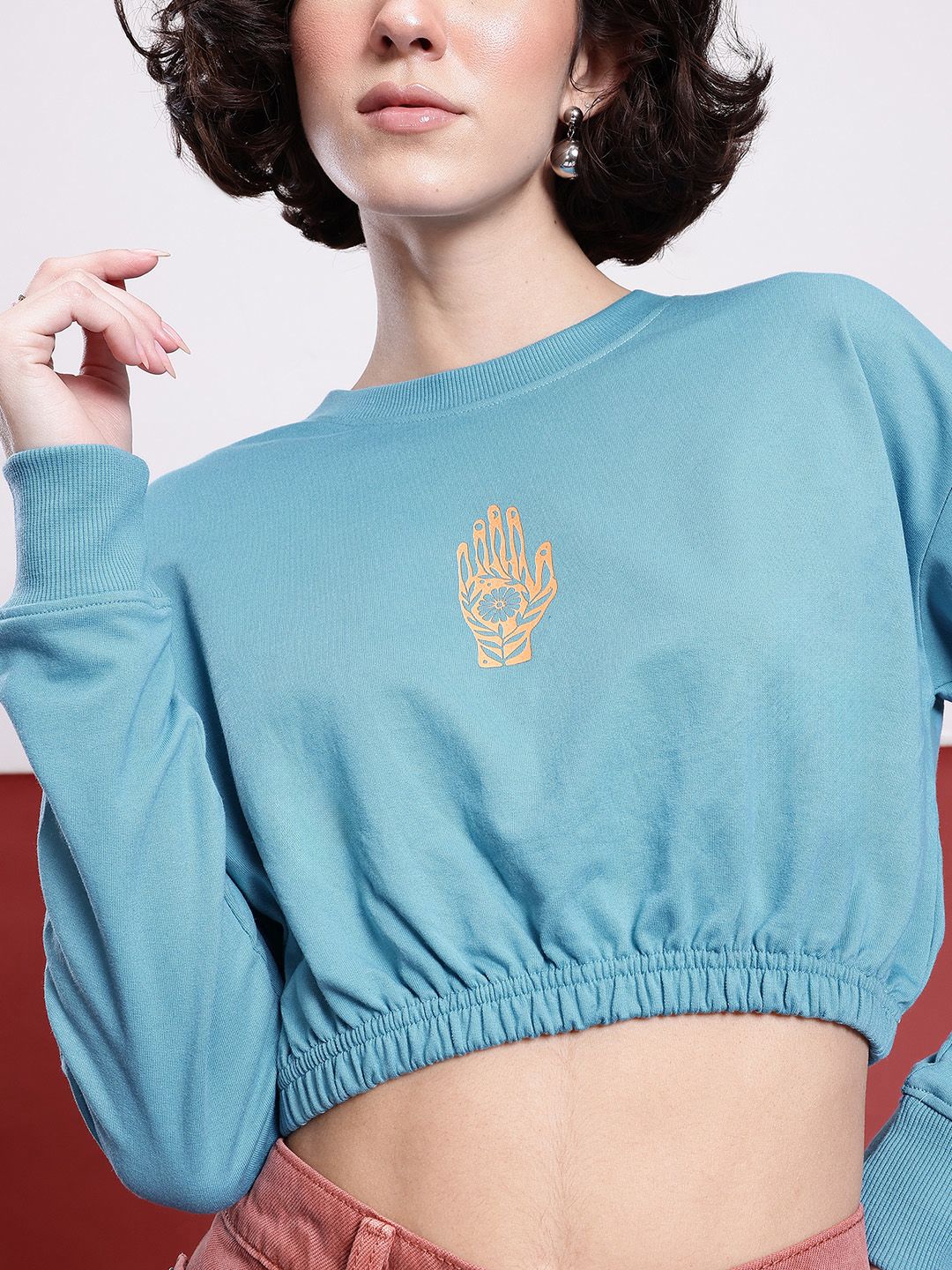 DressBerry Indie Printed Cropped Sweatshirt