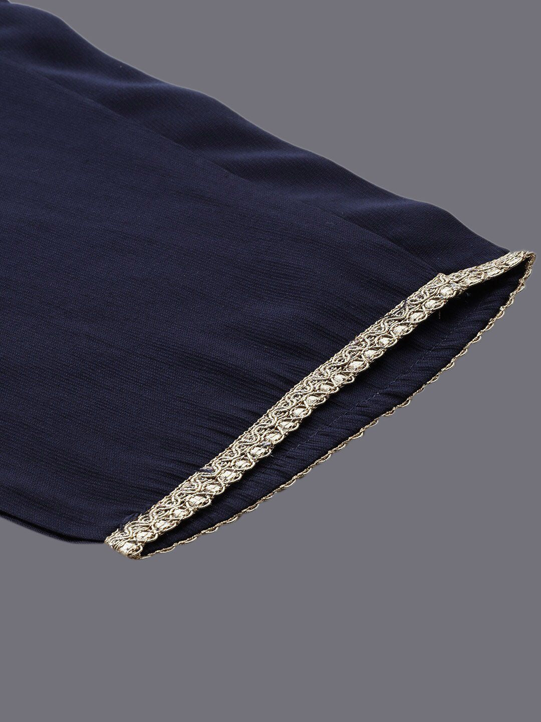 Indo Era Navy Blue Empire V-Neck Sequinned Kurta With Trousers & Dupatta