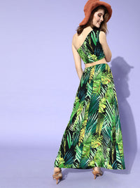 Berrylush Women Gorgeous Green Tropical Co-ords Dress