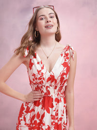 DressBerry Floral Print Smocked Midi A-Line Dress