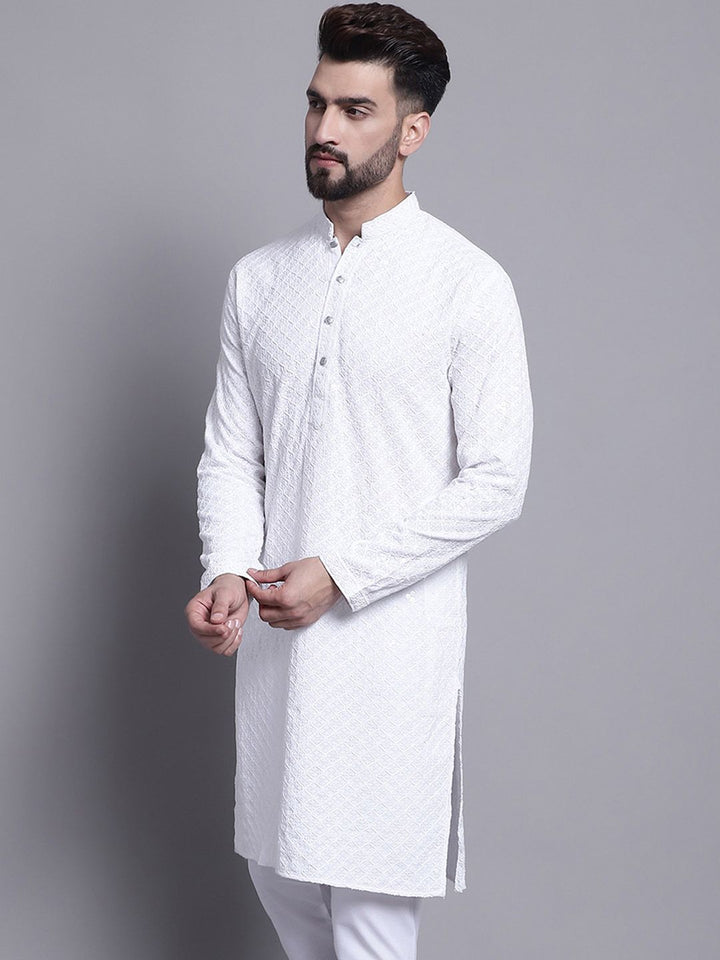 SOJANYA Mandarin Collar Chikankari Embroidered Pure Cotton Kurta
