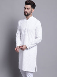 SOJANYA Mandarin Collar Chikankari Embroidered Pure Cotton Kurta