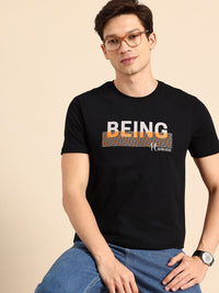 Being Human Brand Logo Printed Pure Cotton Slim Fit T-shirt