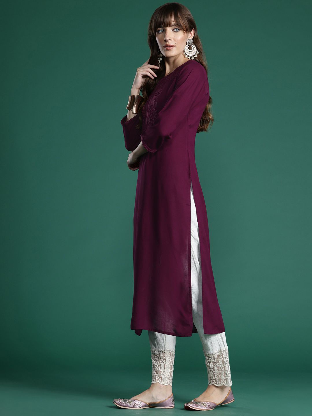 Indo Era Floral Embroidered Thread Work Kurta