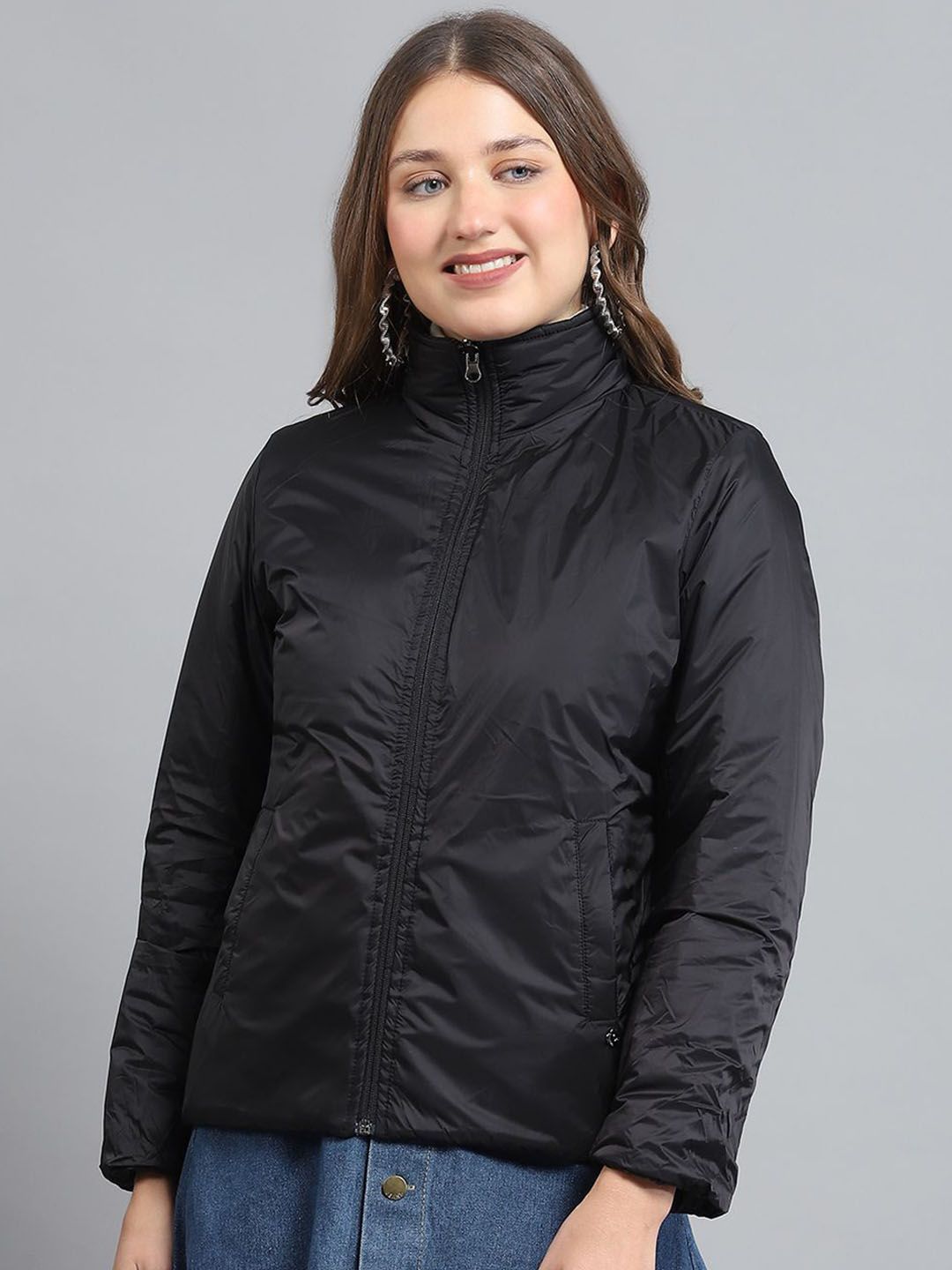 Monte Carlo Women Mock Collar Solid Casual Lightweight Padded Jacket