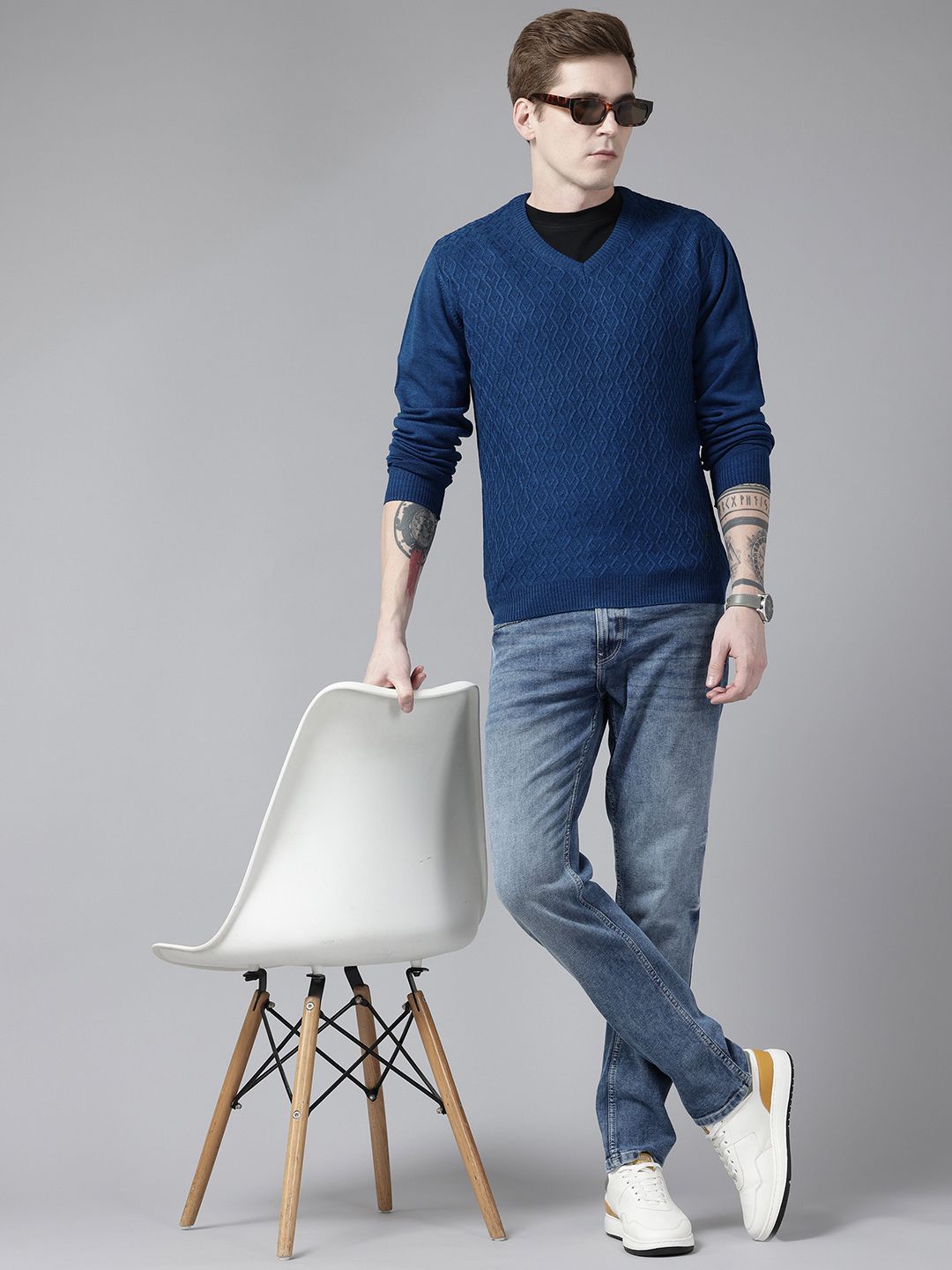 Park Avenue Men Self Design Acrylic Pullover