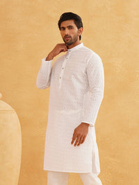 SOJANYA Men White Mirror Work Kurta