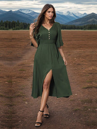 all about you Green V-Neck A-Line Dress