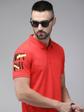 SPYKAR Pure Cotton Typography Printed Polo Collar Slim Fit T-shirt