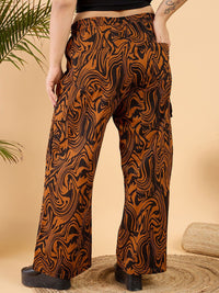 CURVY STREET Women Plus Size Abstract Printed Loose Fit Pure Cotton Wide Leg Trouser