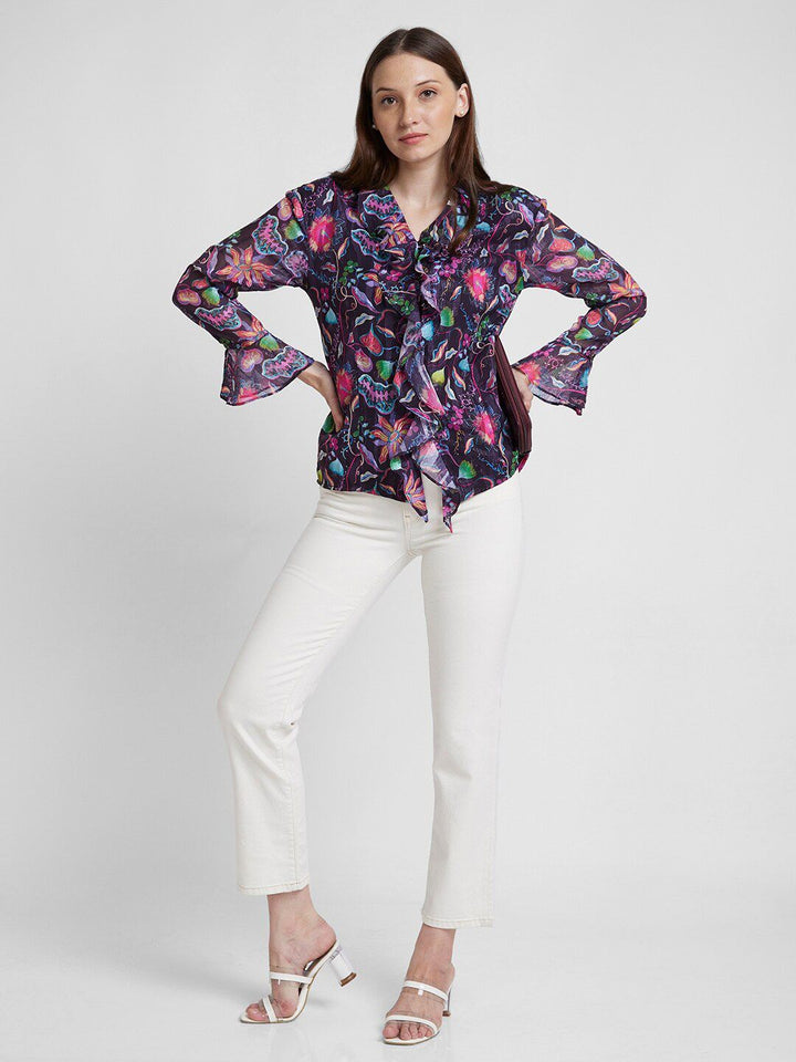 SPYKAR Classic Floral Printed Spread Collar Opaque Cotton Casual Shirt