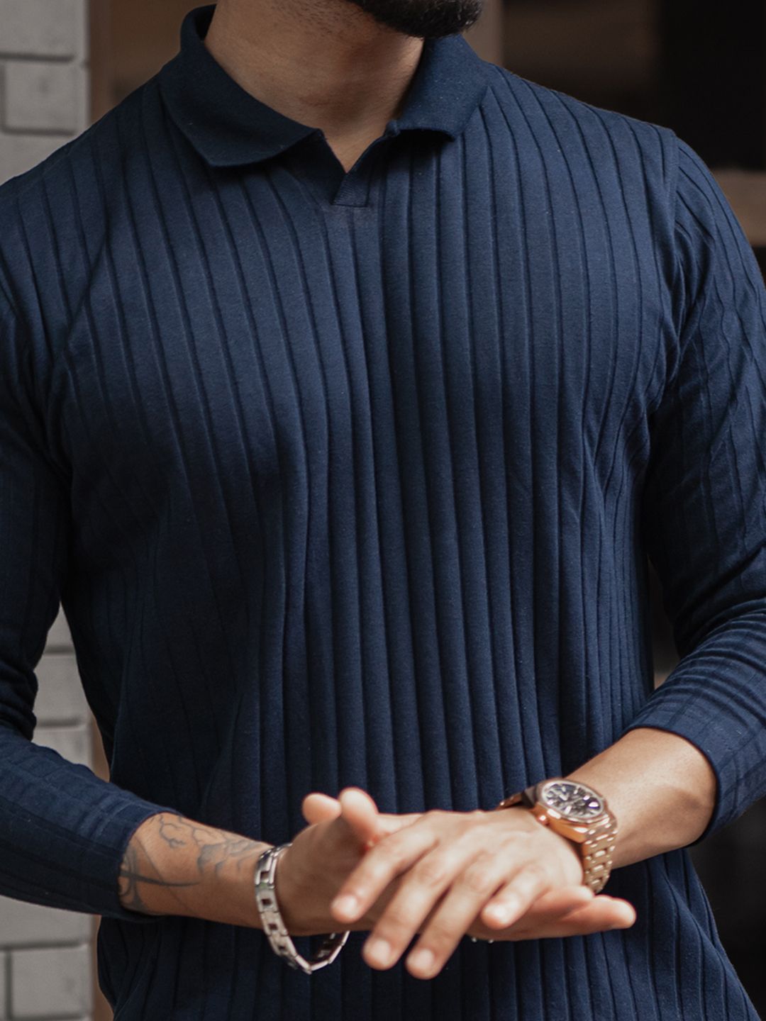 Powerlook Men Self Design Polo Collar Cotton T-shirt