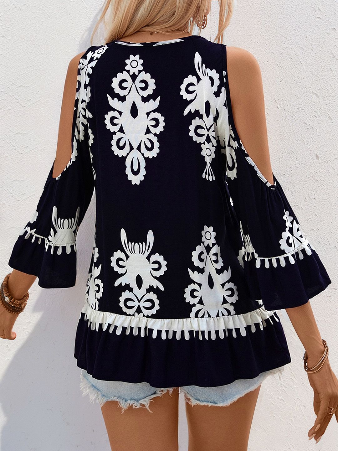 DressBerry Ethnic Print Cold-Shoulder Top