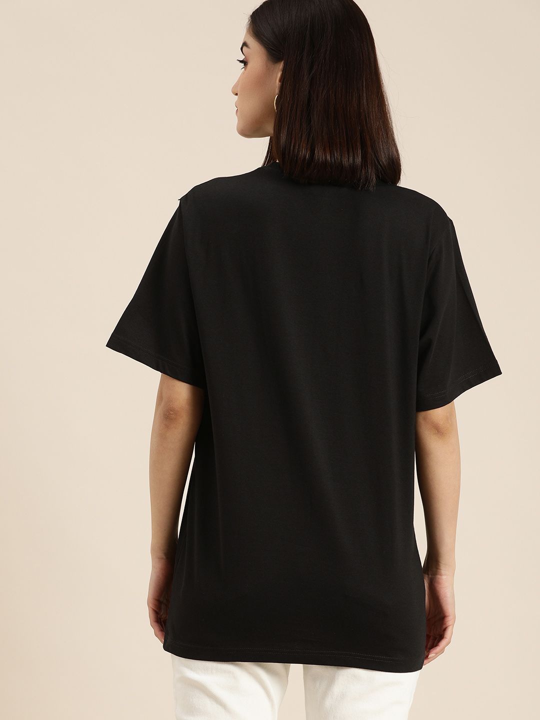 DILLINGER Women Black Printed Oversized Pure Cotton Oversized T-shirt