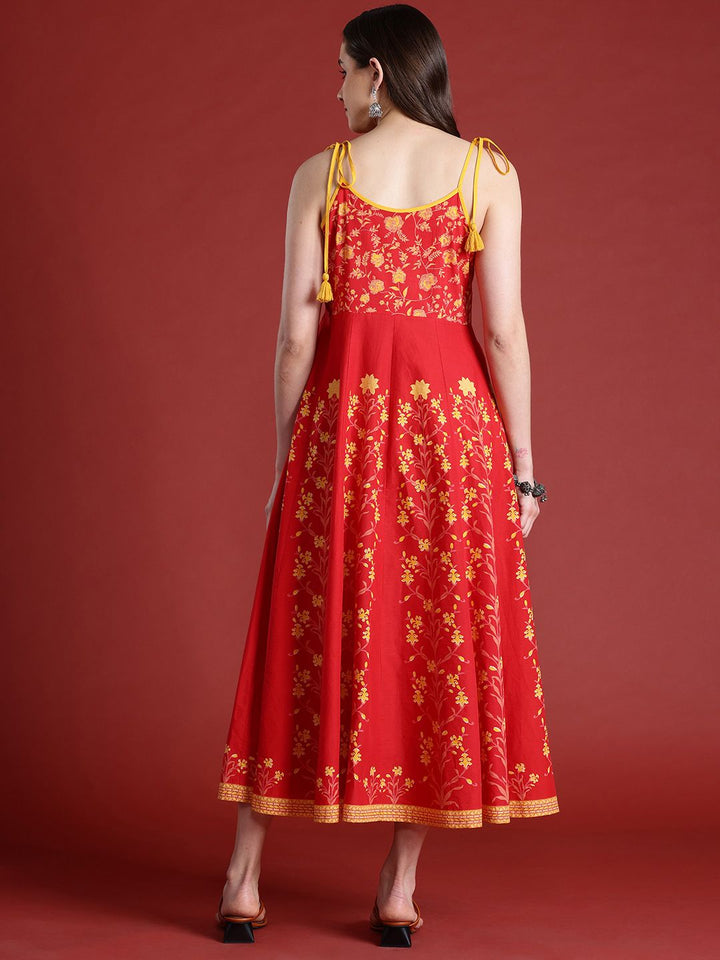 Anouk Floral Printed Sleeveless Pure Cotton Midi Ethnic Dress