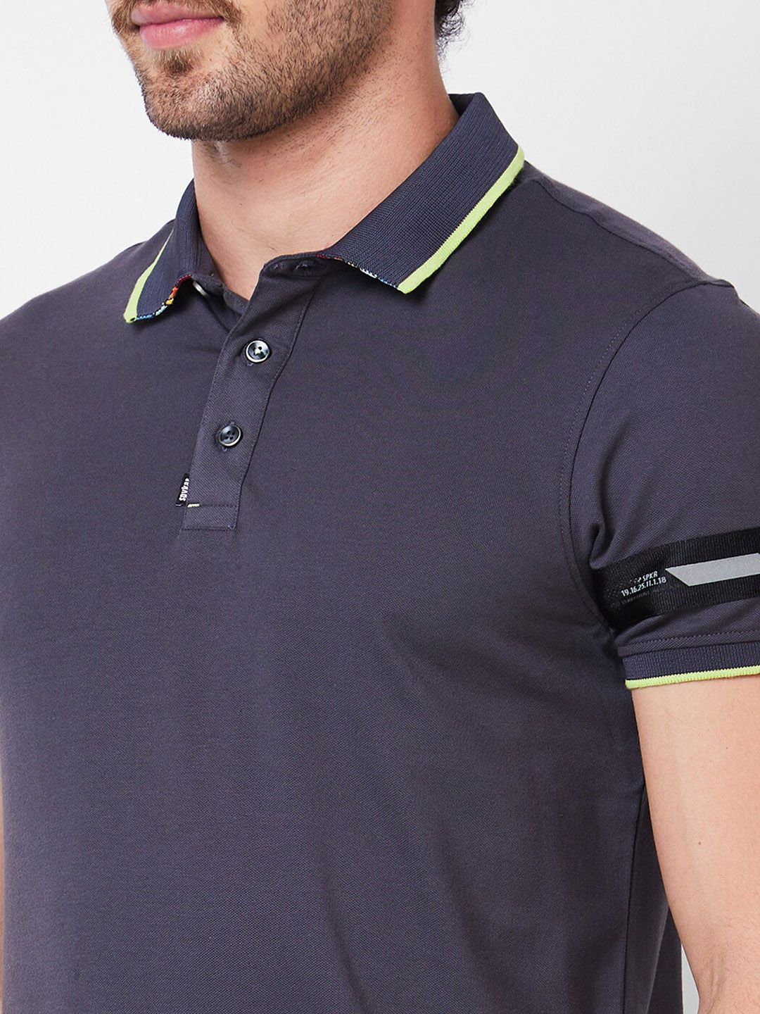 SPYKAR Polo Collar Applique Cotton Slim Fit T-shirt