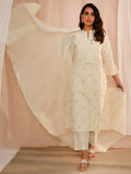 Libas Floral Embroidered Regular Sequinned Pure Cotton Kurta With Trousers & Dupatta
