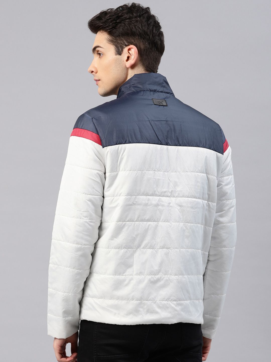 HRX by Hrithik Roshan Men White & Navy Blue Colourblocked Padded Jacket