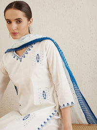 Indo Era Ethnic Motifs Embroidered Thread Work Pure Cotton Kurta with Trousers & Dupatta