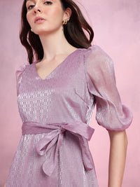 DressBerry Puff Sleeve Belted A-Line Dress