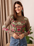 STREET 9 Self Design Acrylic Crop Pullover