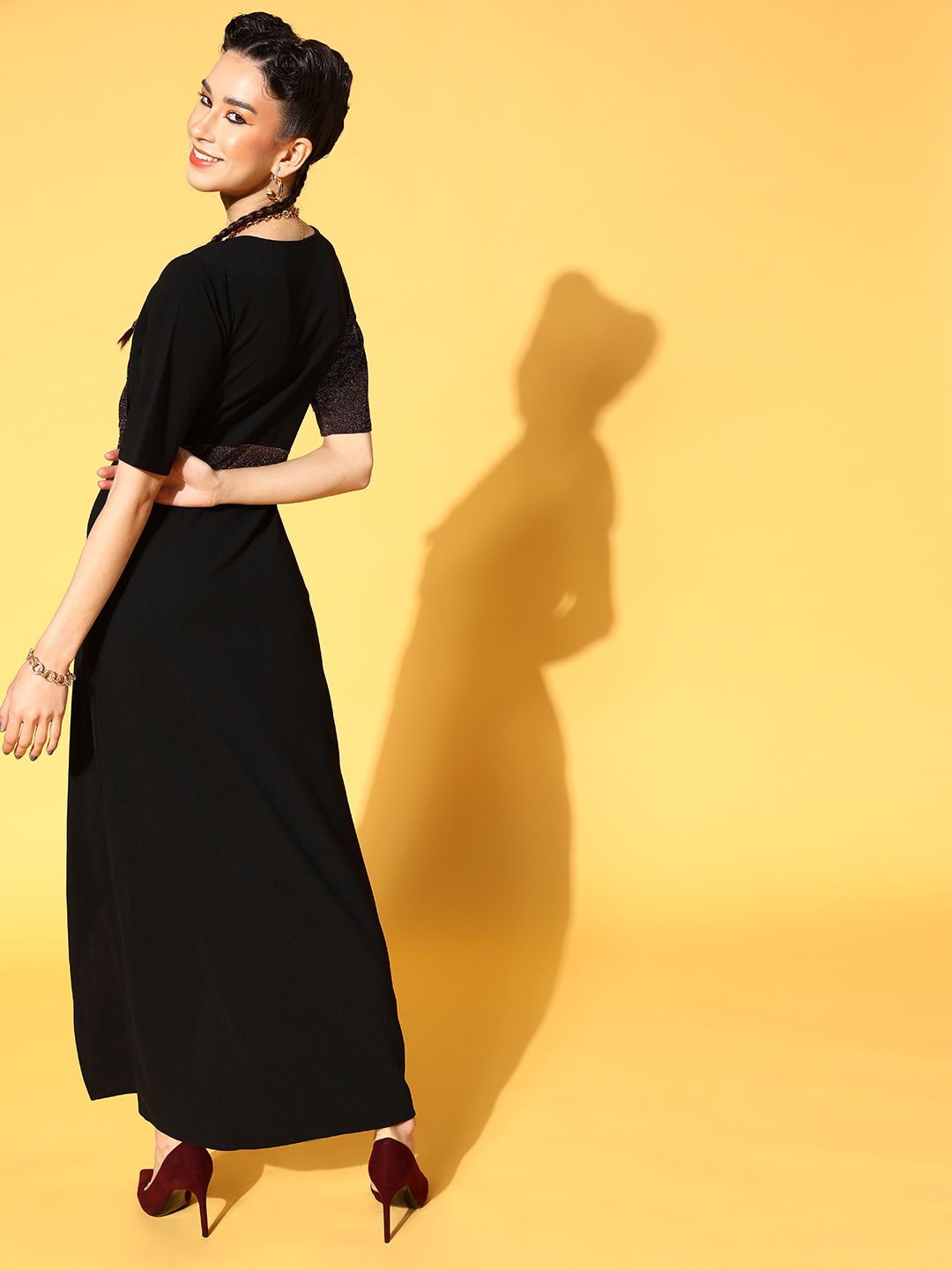 Athena Stylish Black Colourblocked Wrap It Up Dress