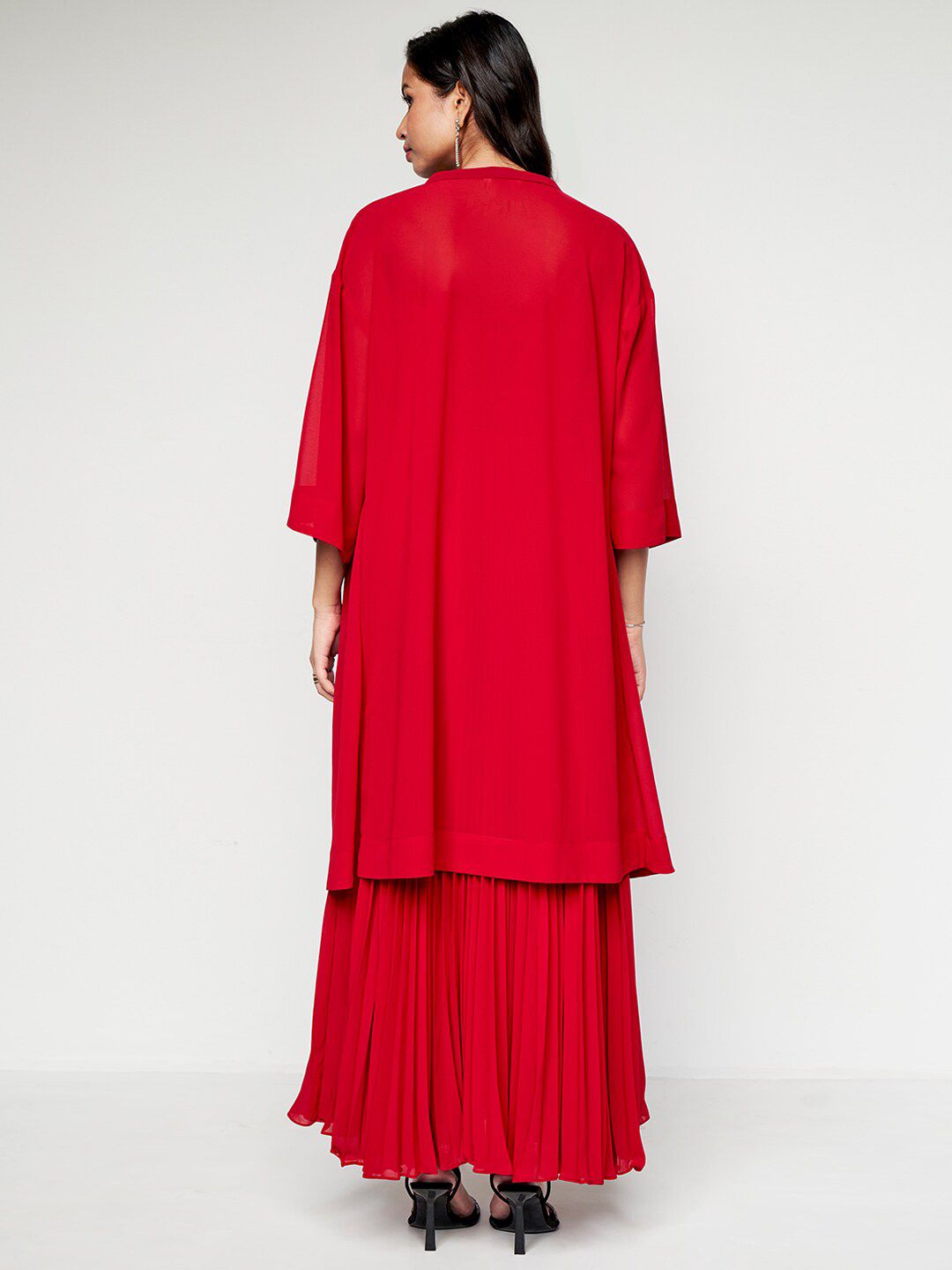 AND Sequined Shoulder Straps Fit & Flare Maxi Dress With Shrug