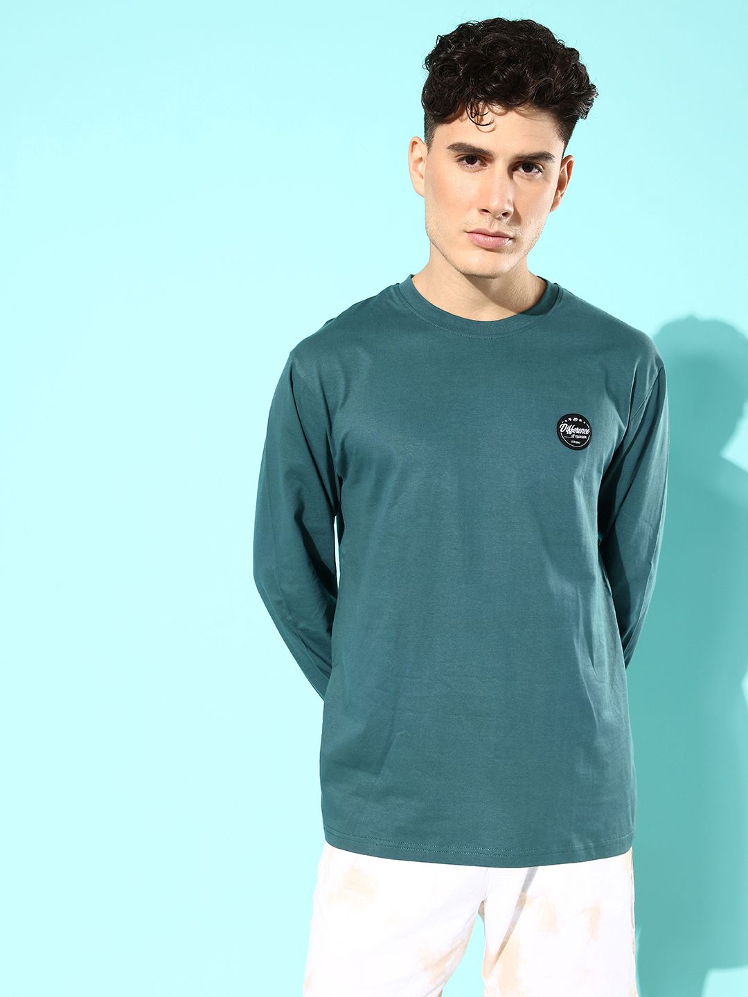 Difference of Opinion Men Teal Printed Pure Cotton Oversized T-shirt
