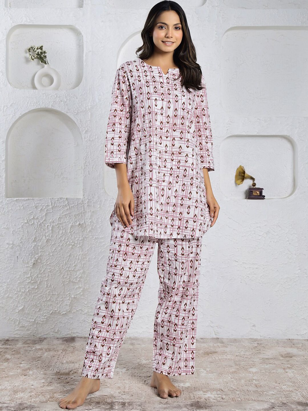 SANSKRUTIHOMES Ethnic Motifs Printed Pure Cotton Night suit