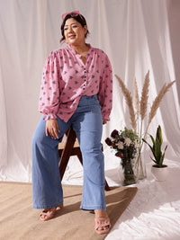 CURVY STREET Plus Size Comfort Floral Printed Mandarin Collar Casual Shirt