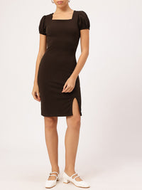 Dressberry Mocha Muse Slit-Detail Sheath Dress