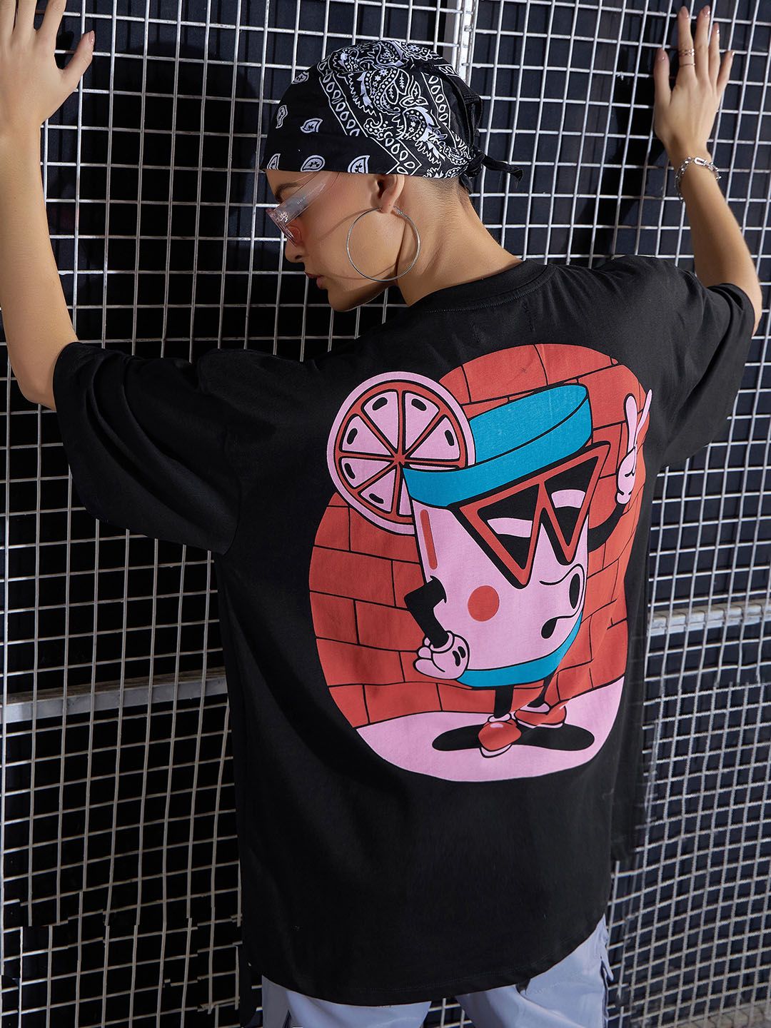 SASSAFRAS Grafik Bercetak Drop-Bahu T-shirt Kapas Tulen Bersaiz Besar