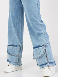 SASSAFRAS Women Straight Fit High-Rise Clean Look Light Fade Jeans