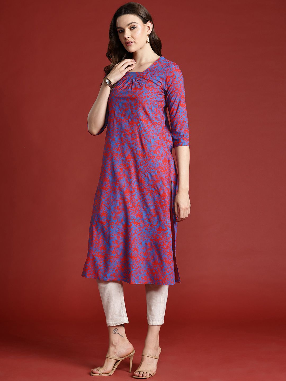 all about you Printed Pleated Straight Kurta