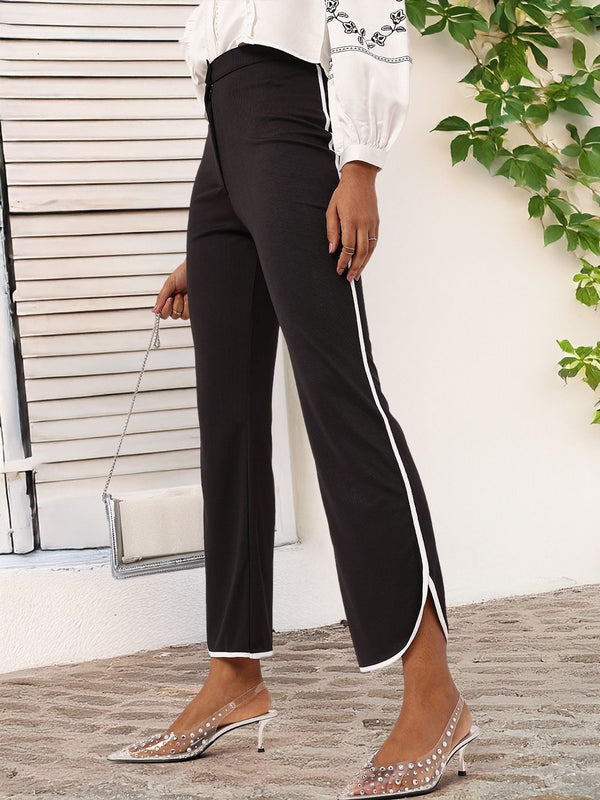 DressBerry Women Retro Luxe Ribbed High Rise Slit Detailed Trousers