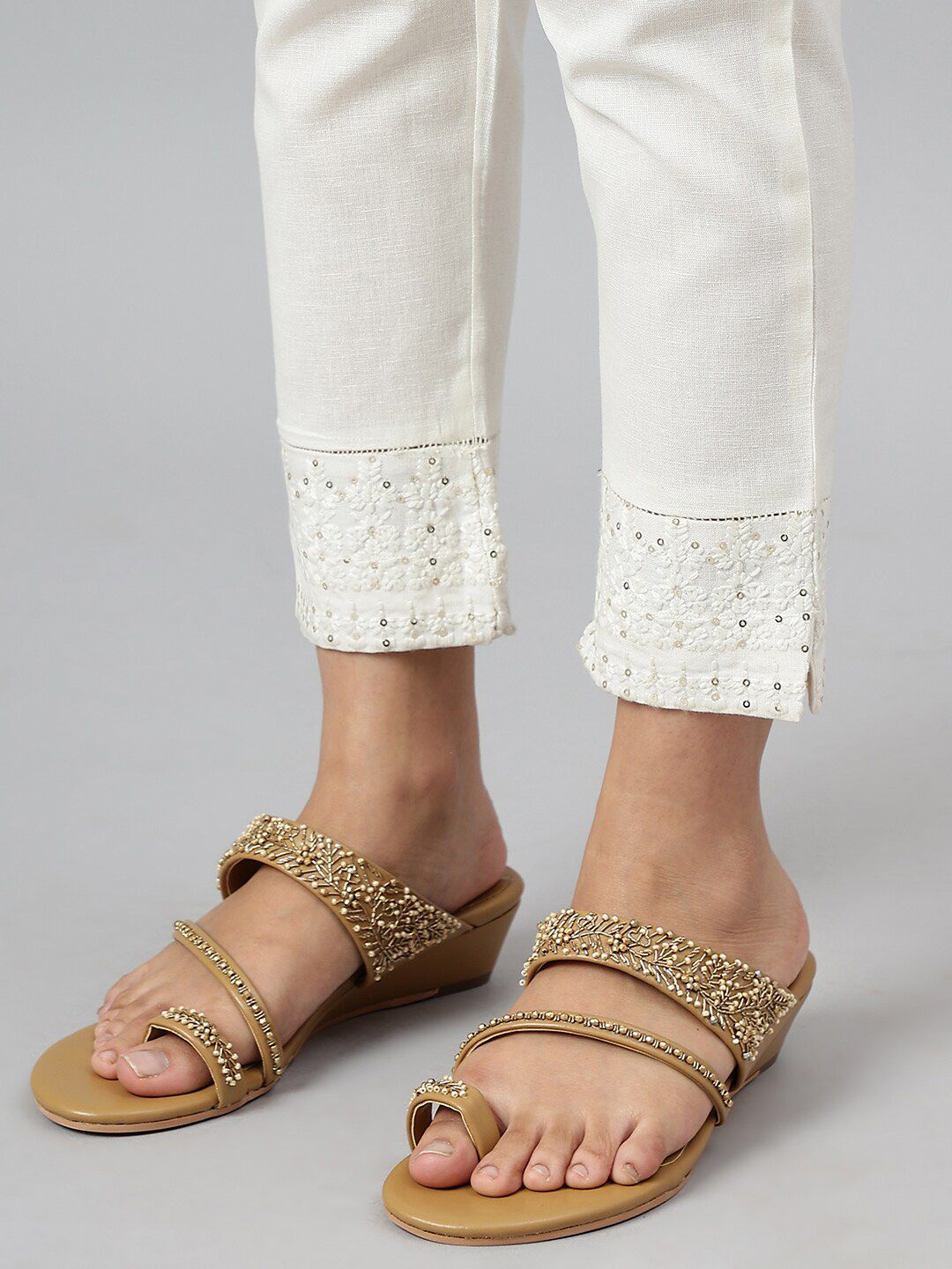 W Women Lace Detailed Slim Fit Cotton Trousers