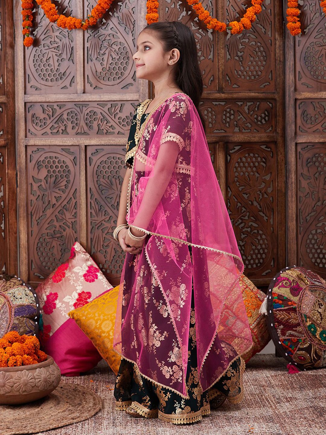 pspeaches Girls Foil Printed Ready to Wear Lehenga Choli With Dupatta