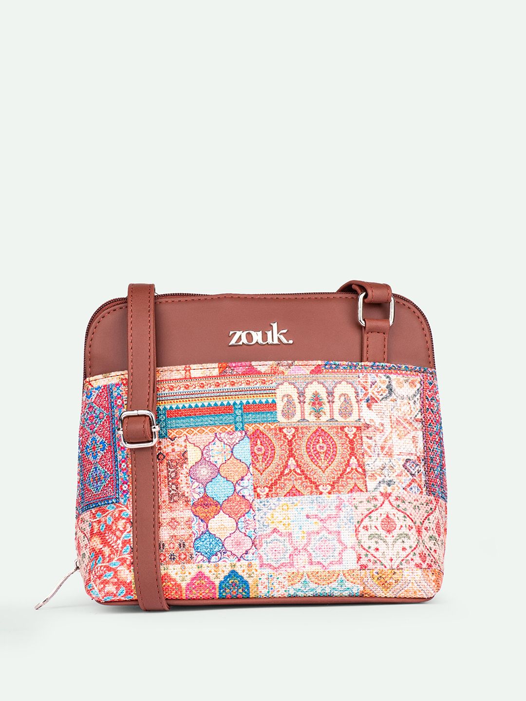 ZOUK Ethnic Motifs Printed Structured Sling Bag