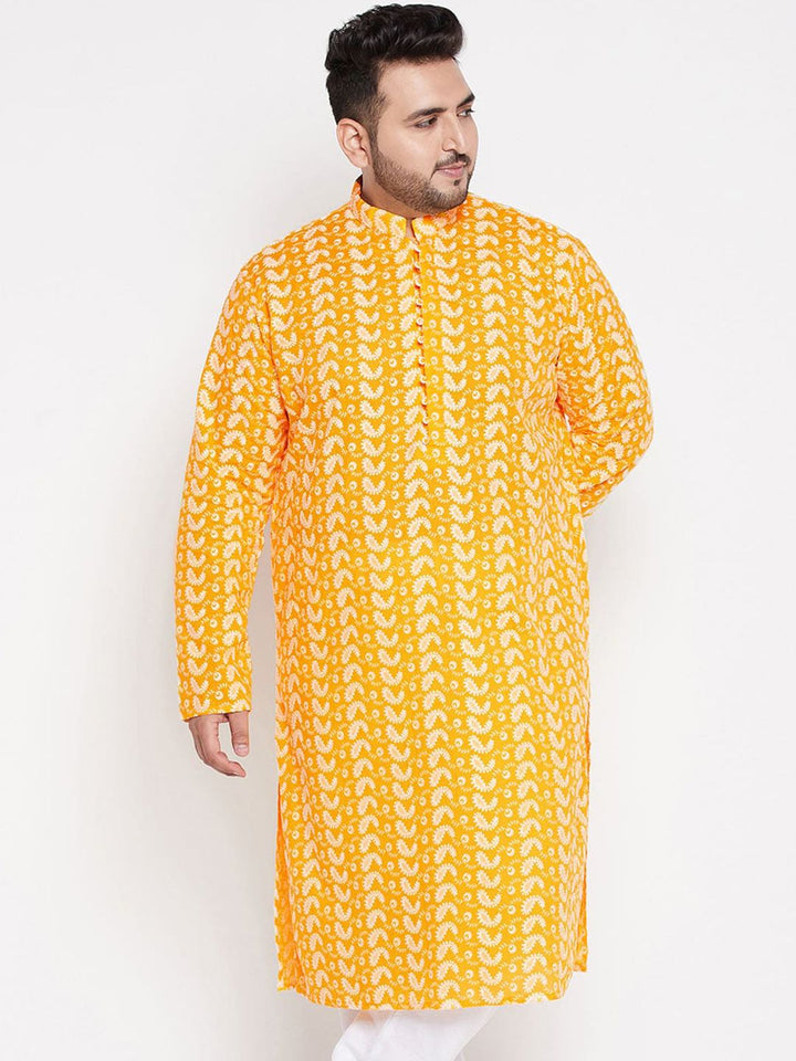 VASTRAMAY Men Chikankari Embroidered Pure Cotton Plus Size Kurta