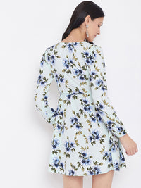 Berrylush Green Floral Crepe Dress