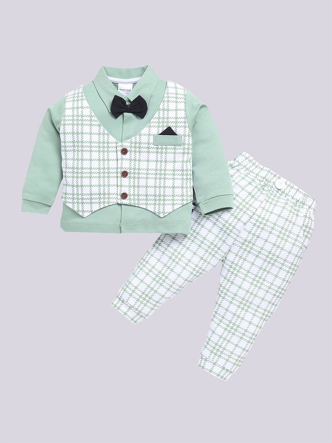Moms Love Infant Boys Checked Pure Cotton Shirt with Joggers