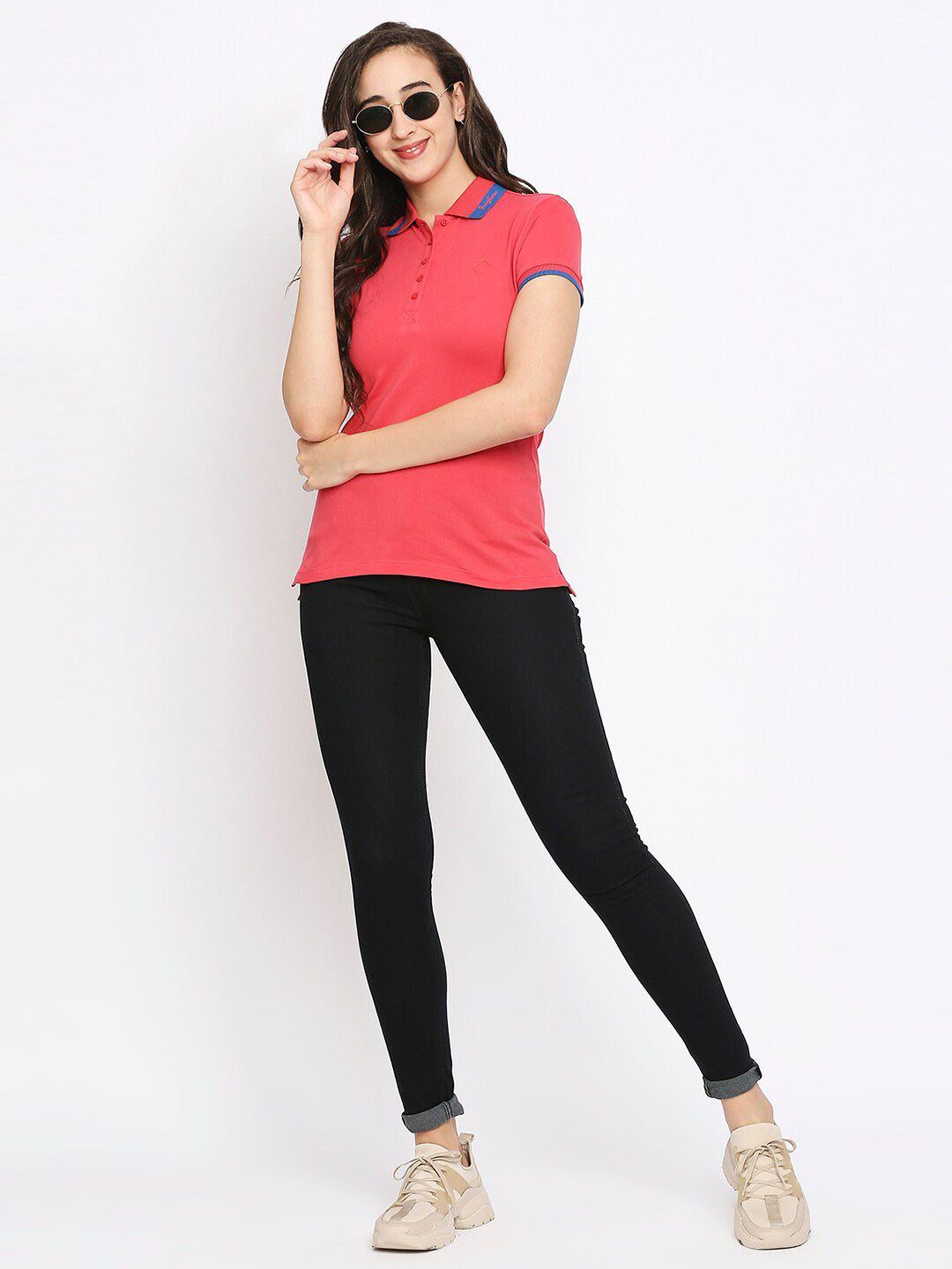 Being Human Women Pink Solid Polo Collar T-shirt