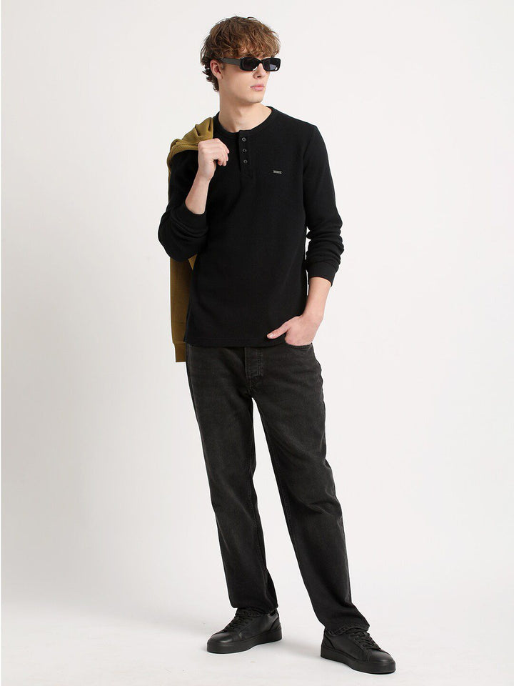 THE BEAR HOUSE Henley Neck Pure Cotton Slim Fit T-shirt