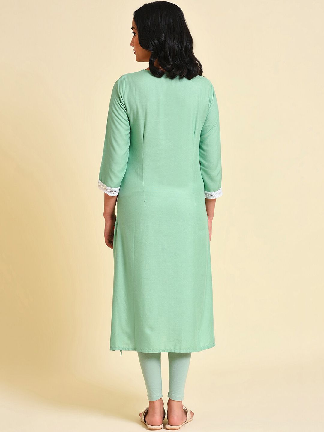 W Floral Printed Keyhole Neck Straight Kurta