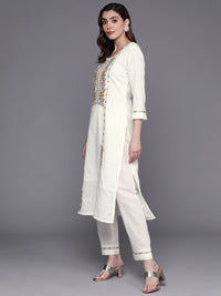 Indo Era Women Embroidered Thread Work Pure Cotton Kurta with Trousers & With Dupatta