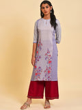 W Women Floral Print Silk Straight Kurta